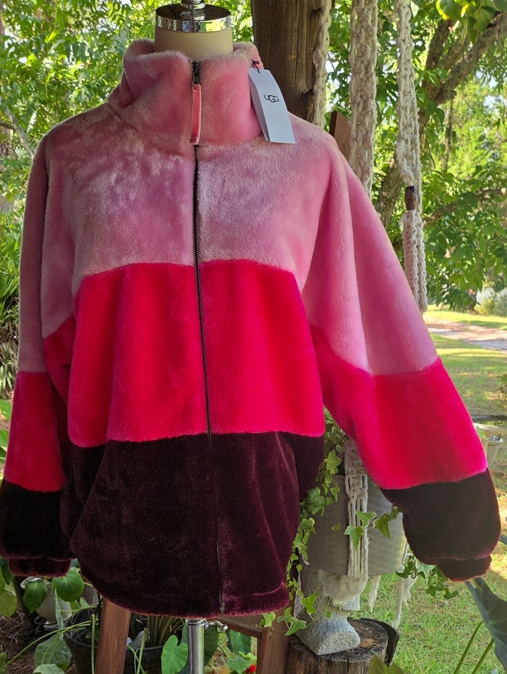 Ugg Elaina Pink And Purple Colorblock Faux Fur Jacket Size XS
